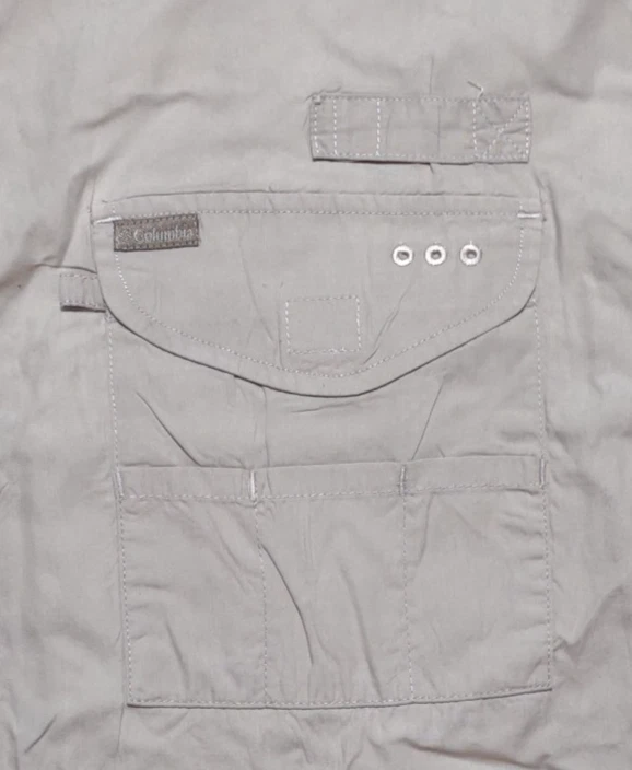 Camisa Columbia PFG Para Hombres L Abotonada Manga Larga Ventilada Doble Pesca Bolsillos De Colección Foto 3 de 4