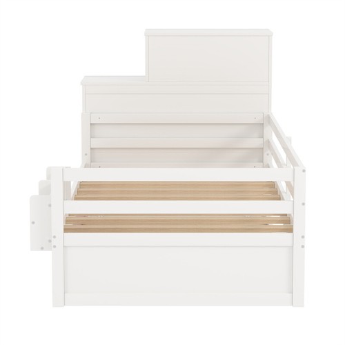 Twin Size Wooden Platform Bed w/Built-in Trundle Bed,Bookshelf &Movable Wardrobe - Picture 12 of 16