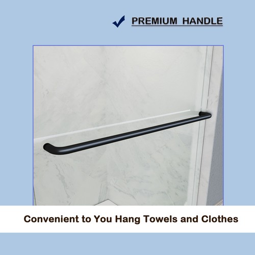SUNNY 54" W x 72" H Shower Door Sliding Semi-Frameless Shower Enclosure Black - Picture 5 of 8