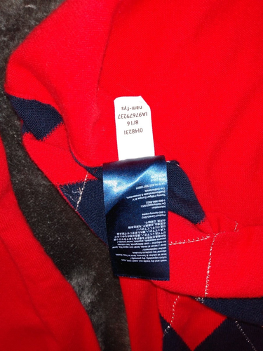 Tommy Hilfiger Red and Navy Argyle Sweater Womens Medium Long Sleeve - Picture 9 of 10