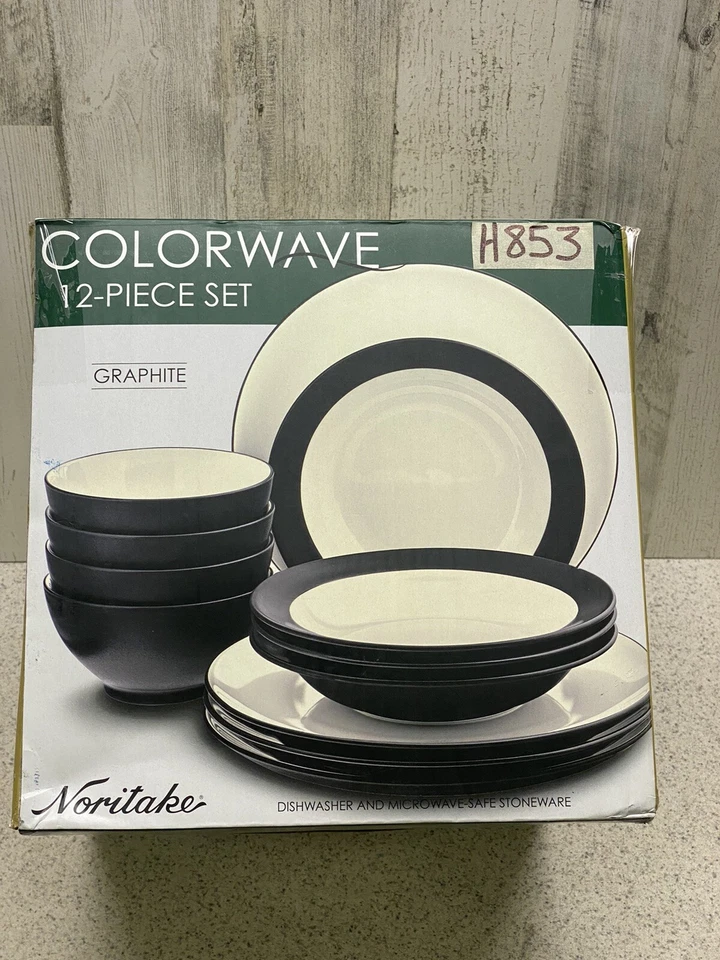 Noritake Colorwave Curve 12-Piece Dinnerware Set in Graphite New Foto 2 de 4