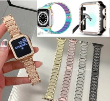 For Apple Watch Series 10 9 8 7 SE 2 6 5 4 3 Bling Band iWatch Strap +Glass Case