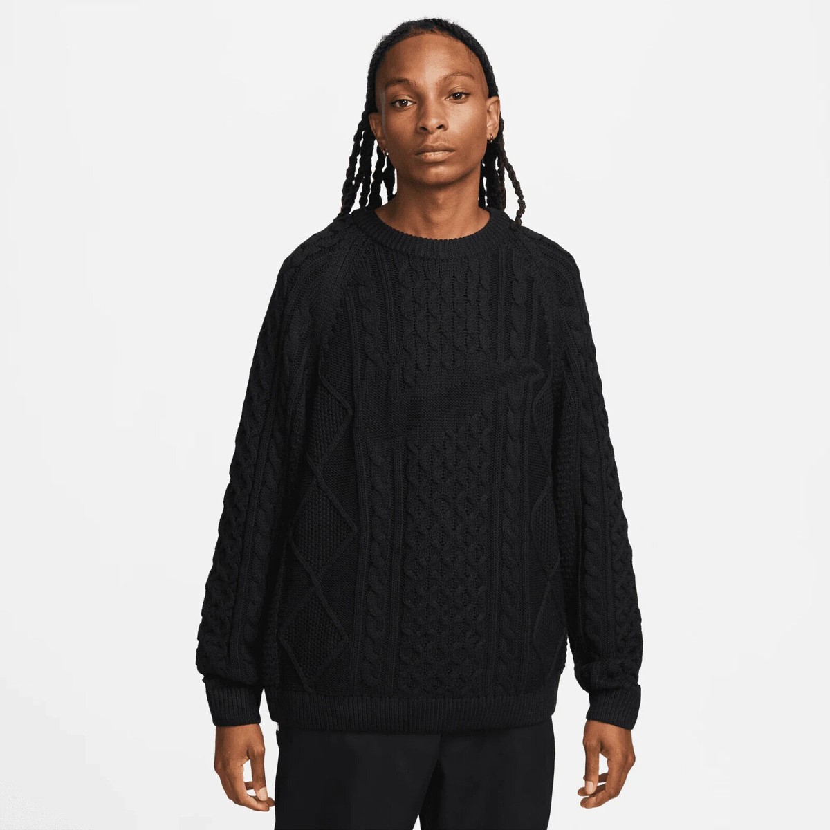 Nike Life Cable Knit Sweater Black DQ5176-010 Men's Sz MEDIUM NWT