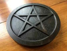 Pentagram Pentacle  - Altar Pentacle Black carved wooden sculpture