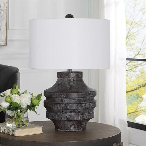 Uttermost Timber Contemporary Cotton and Resin Iron Table Lamp in White - Picture 7 of 8
