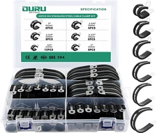 OURU 46PCS Stainless Steel Cable Clamps Kit - Rubber Coated, 6 Sizes