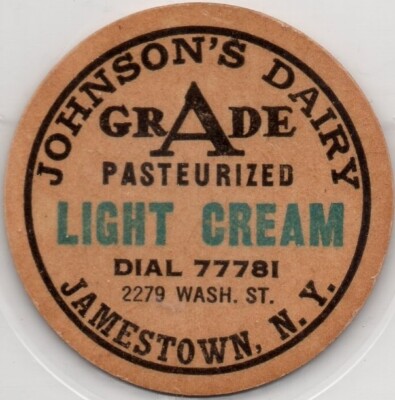 Milk Bottle Cap- Johnson's Dairy - Jamestown, New York- DIAL 77781 - LIGHT CREAM