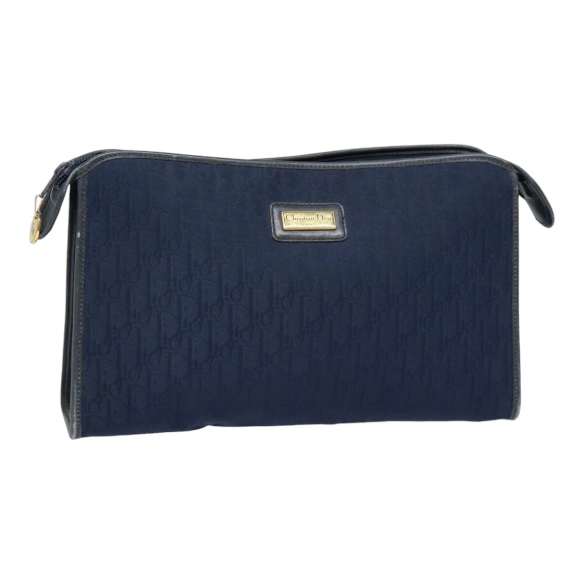 Sac pochette toile trotteur Christian Dior bleu marine or authentique ep5448