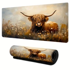 40*90cm 1pc High-quality keyboard and mouse pads Highland Cow In Field with Flow