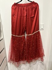 Brand New Pakistani Indian Red Pearl Satin Net Gharara Pants - Small / Medium