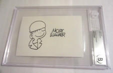 Mort Walker cartoonist Beetle Bailey signed autographed 4x6 sketch BAS Beckett