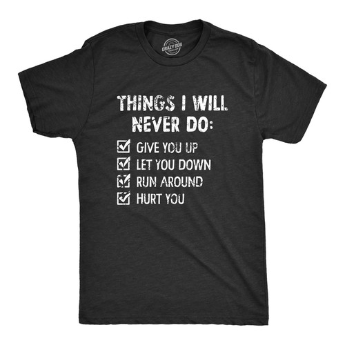 Mens Things I Will Never Do T Shirt Funny Song List Parody Tee for Guys - 第 1/7 張圖片