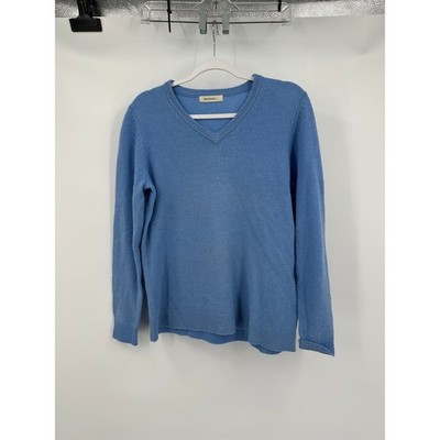 Woolovers Womens Lambswool Base Layer Sweater Size L Blue Cozy Preppy Old Money