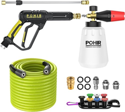 #ad POHIR 3600PSI Pressure Washer Gun Foam Cannon 50FT Pressure Washer Hose 15quot; Wand $79.96