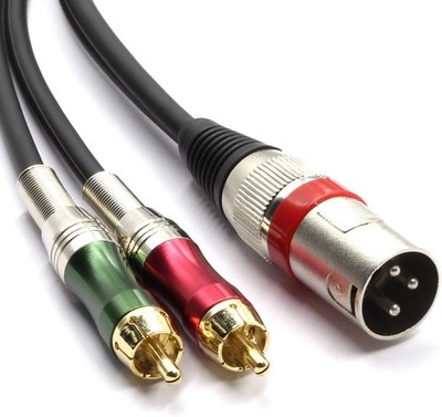 XLR Male to 2 x Phono RCA Plug Adapter Y Splitter Patch Cable, 1 XLR 3 Pin to Du