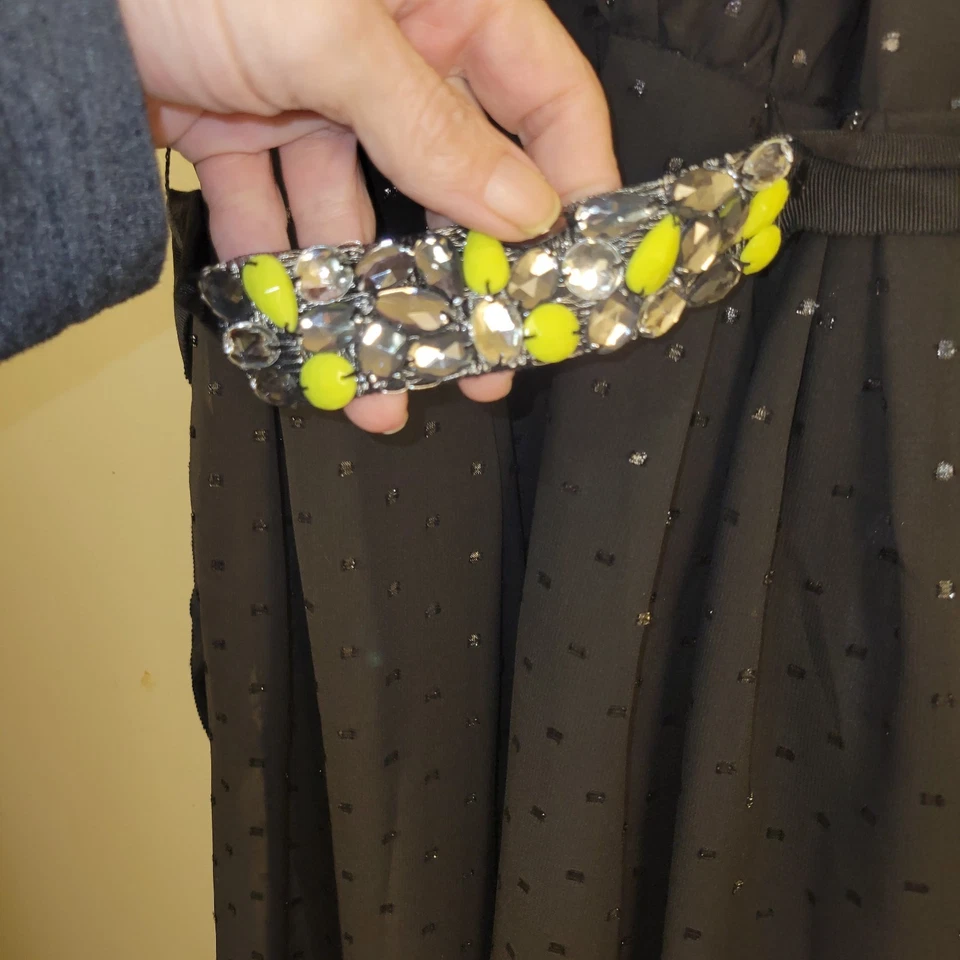 Vestido PRINCESA VERA WANG Talla 9 Negro Neón Tubería Forrado Cinturón Cóctel Brillo N Foto 2 de 4