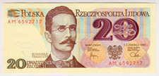 1982 Poland 20 Zlotych 6592717 Paper Money Banknotes Currency