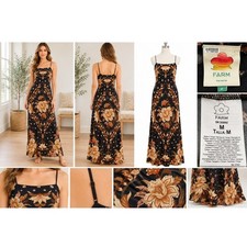 NWOT Farm Rio Majestic Garden Black Tropical Slip Maxi Dress Medium Boho