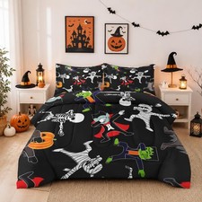 Queen Halloween Comforter Set, 3 Pieces Funny Bedding, All Season