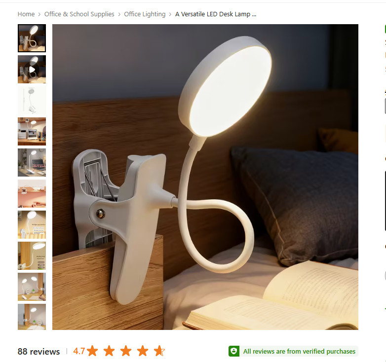 ADAMAX USB White Clip-on Desk Light