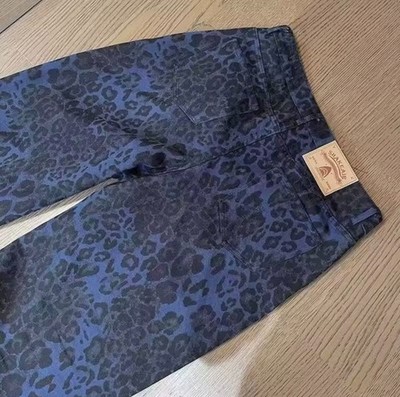 Leopard Print Jeans Mens Baggy Y2K Denim Karakuri Blue Straight-leg Pants