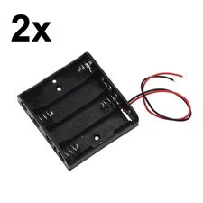 2x 4-AA Slots Battery Spring Clip Holder Case Plastic Storage Box Flat + Wire 6V