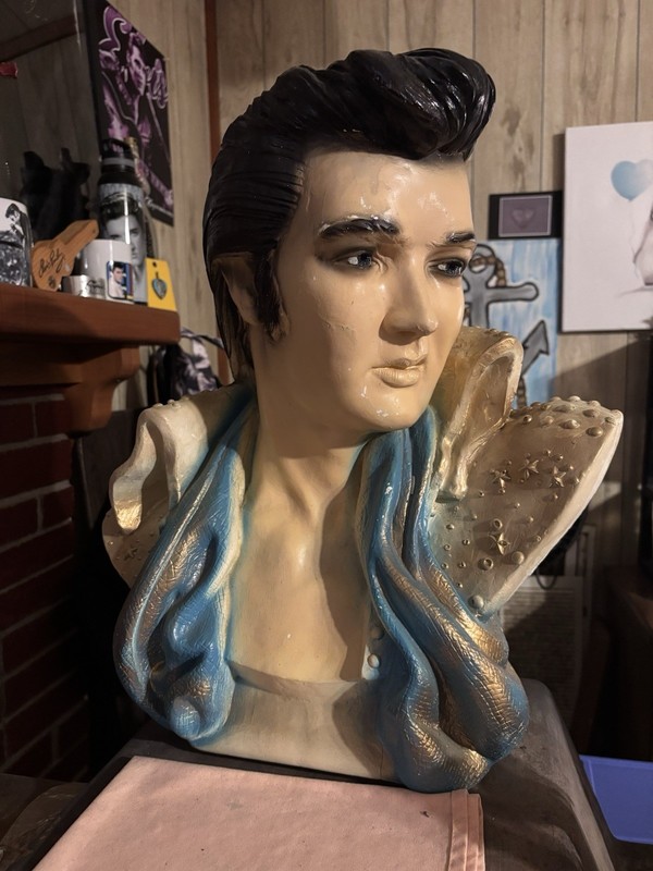 Elvis Presley Resin Bust Figurine w/ Blue Scarf, Studded Collar