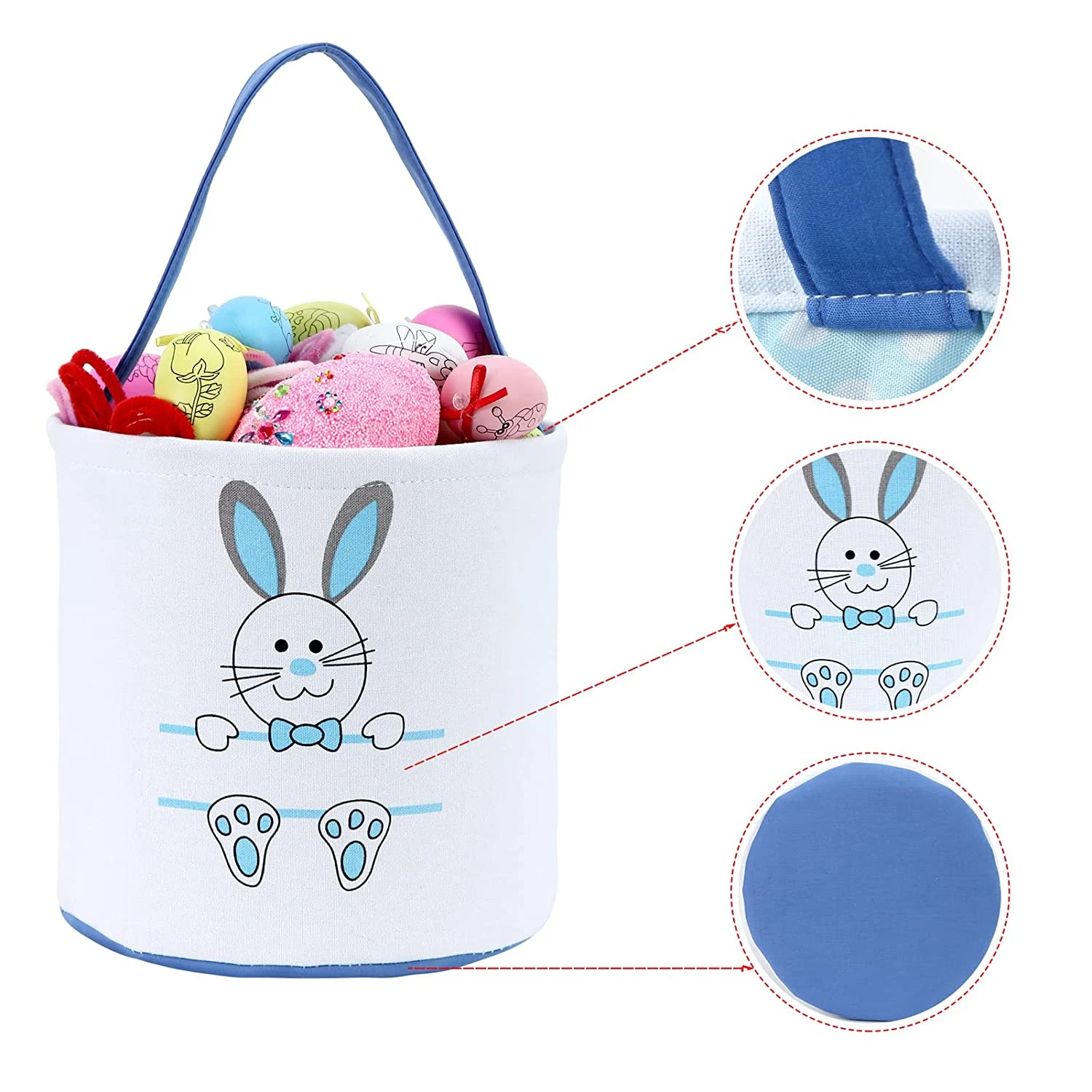 Canvas Easter Bunny Basket Personalized Kids Egg Candy Bag Rabbit Print w Tail