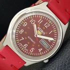 VINTAGE SEIKO 5 AUTOMATIC 7009A JAPAN MENS MAROON COLOR DIAL WATCH a702323-1
