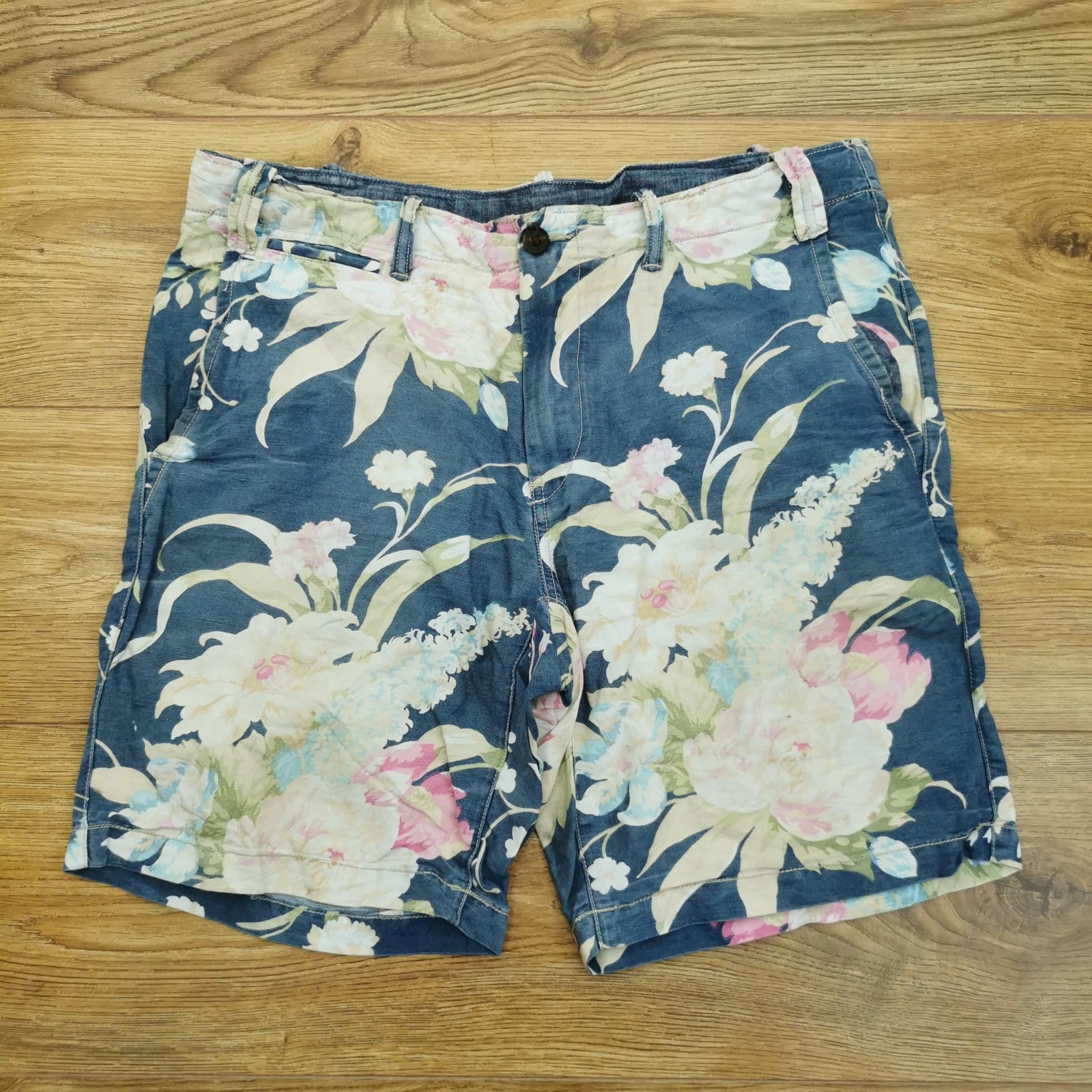Polo Ralph Lauren Chino Shorts Mens W33 Flora Blue Lightweight Outdoor Linen