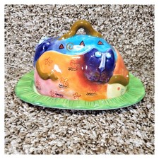 Studio Designworks Joy Cats Hand Painted Colorful Covered Cat Butter Dish + Lid