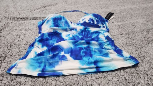 La Blanca Size 10 Convertible Halter Tankini Swim Top Blue and White Color Print - Picture 6 of 18