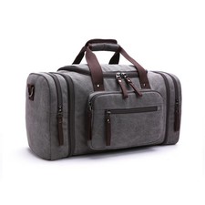 50L Expandable Duffle Bag for Travel, Gym, Weekend Getaways, Canvas Grey