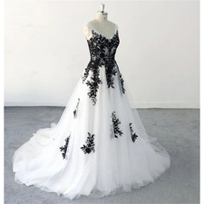 Elegant V-Neck WeddingDresses Sleeveless Zip Back Tulle A-Line Gown Court Train