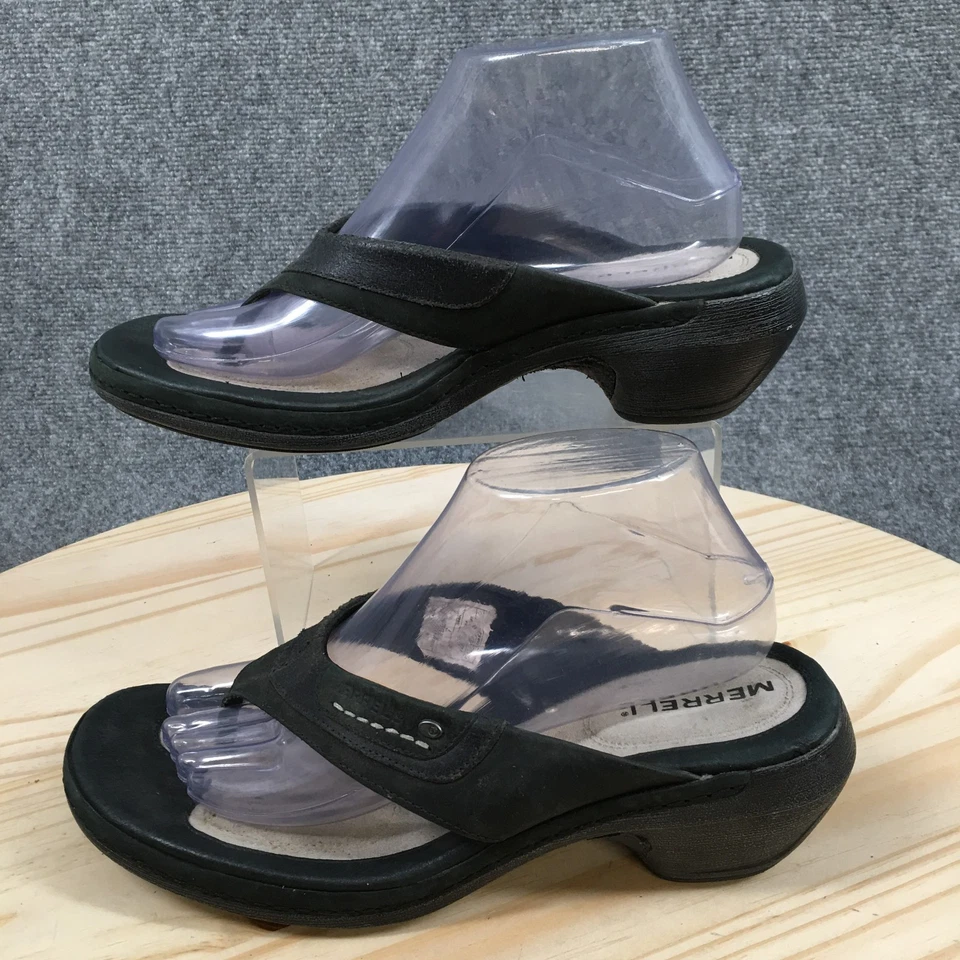 Sandalias Merrell para mujer 9 negras de lujo tanga de cuero sin cordones puntera informal J89400 Foto 2 de 4