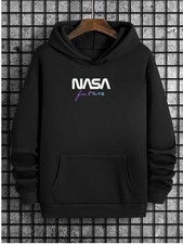 NASA Logo  Slogan Hooded Sweatshirt - Black with White NASA Print  Neon for Th