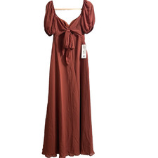 Barbie Azazie Chiffon A-Line Dress Terracotta Puff Sleeve S2 Long Formal New