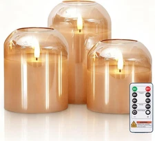 Homemory Glass Flameless Candles, Battery Operated Plliar D4xH456, Gold 