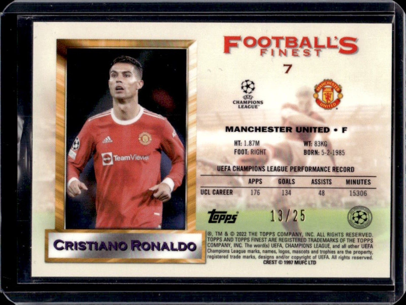 2021 Topps Finest Flashbacks UEFA Cristiano Ronaldo Black Refractor #/25 Man U view 2