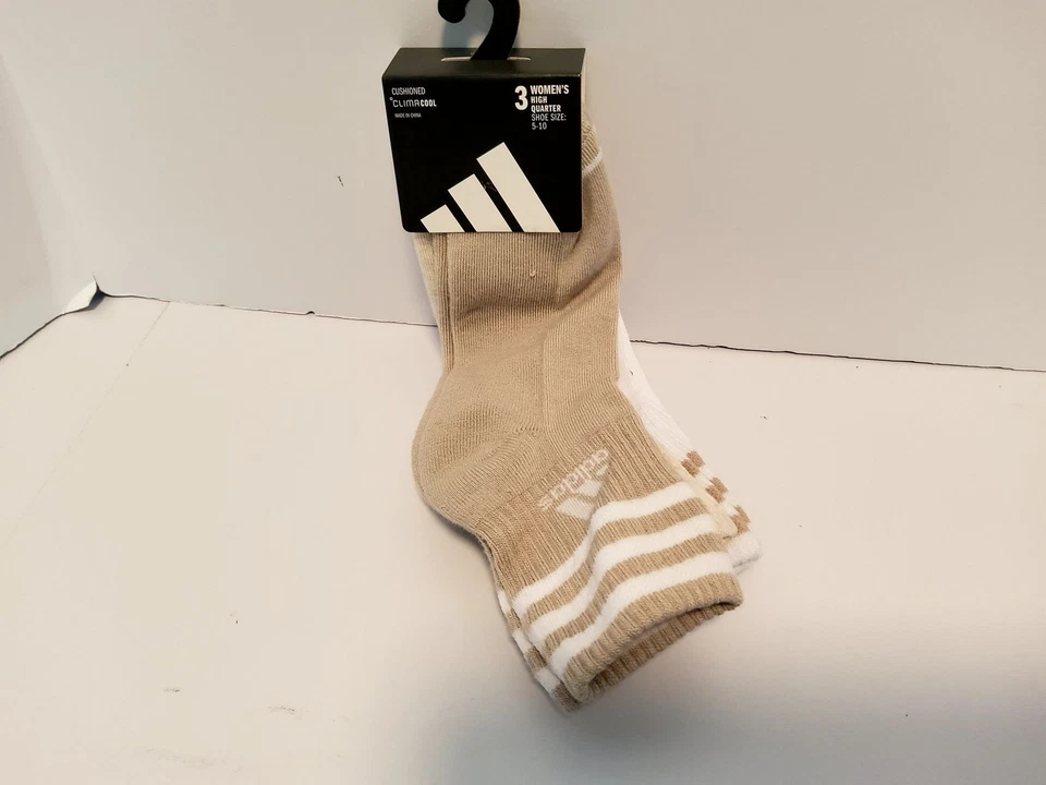 Adidas Mujer Acolchado ClimaCool Cuarto Alto Calcetines Paquete de 3 Zapatos Talla 5-10 Beige Foto 3 de 4
