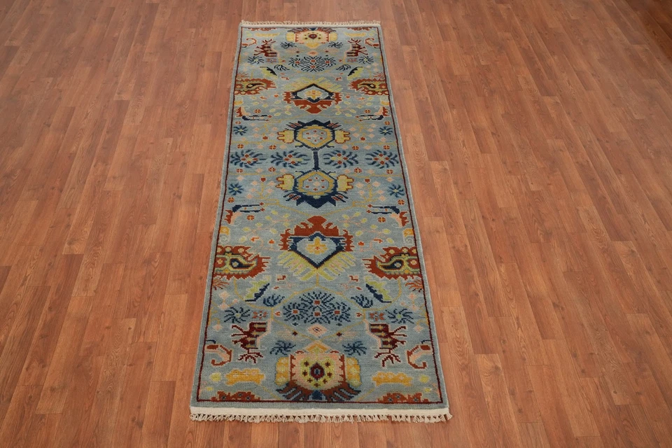 Handmade Transitional Wool Oushak Runner Rug 3x8 Ft Oriental Floral Carpet - Image 2 of 4