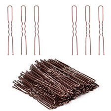 2.4" U Shaped Hair Pins for Women, Bun Pins with Storage Box, Brown