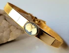 Vintage 1960s Gold Tone Mesh Bracelet Cameo Detail Retro Costume Jewellery