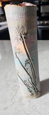 Alan Steinberg Signed stoneware clay vase 8'' beautifully etched