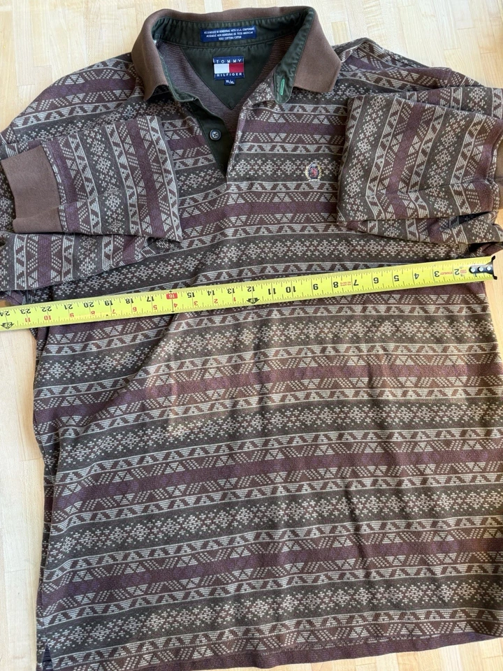 Camisa de rugby vintage Tommy Hilfiger para hombre marrón azteca suroeste años 90  Foto 4 de 4