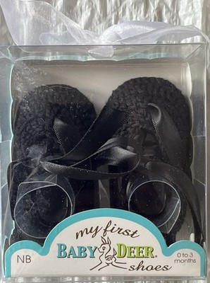 New Baby Deer Black Crochet Ballet Bootie With Ribbon Size Newborn