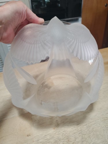 Vintage Crystal Bowl With 3 Birds 10” In The Lalique Style, Cristal J. G. Durand - Picture 7 of 8