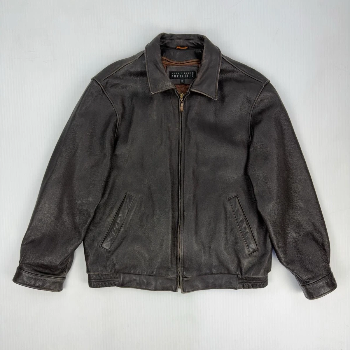 Perry Ellis Portfolio Lambskin Brown Leather Jacket Men's Size M