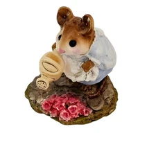 Wee Forest Folk M-111 Spring Gardener Blue Dress Watering Flowers 1984 AP