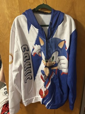 Sonic The Hedgehog Hoodie Zip Up Graphic Print White Background Size Mens Xl